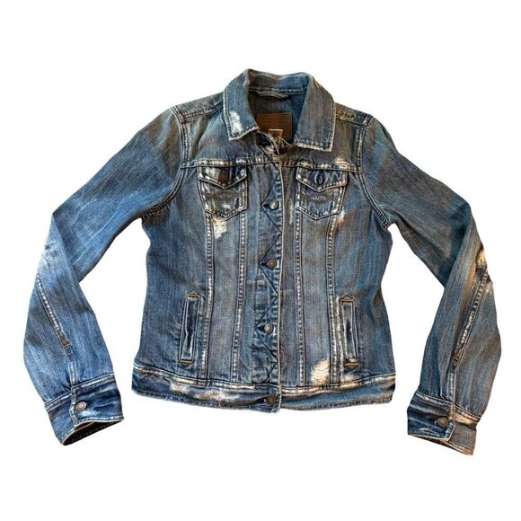 Abercrombie & Fitch Women’s Distressed Classic Button Front Denim Jacket Large - Picture 2 of 15